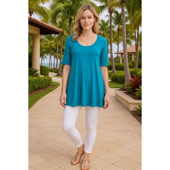 Soft Surroundings Tunic Blue S Relaxed Classic A-Line Scoop Neck Boho Minimali - Picture 1 of 8